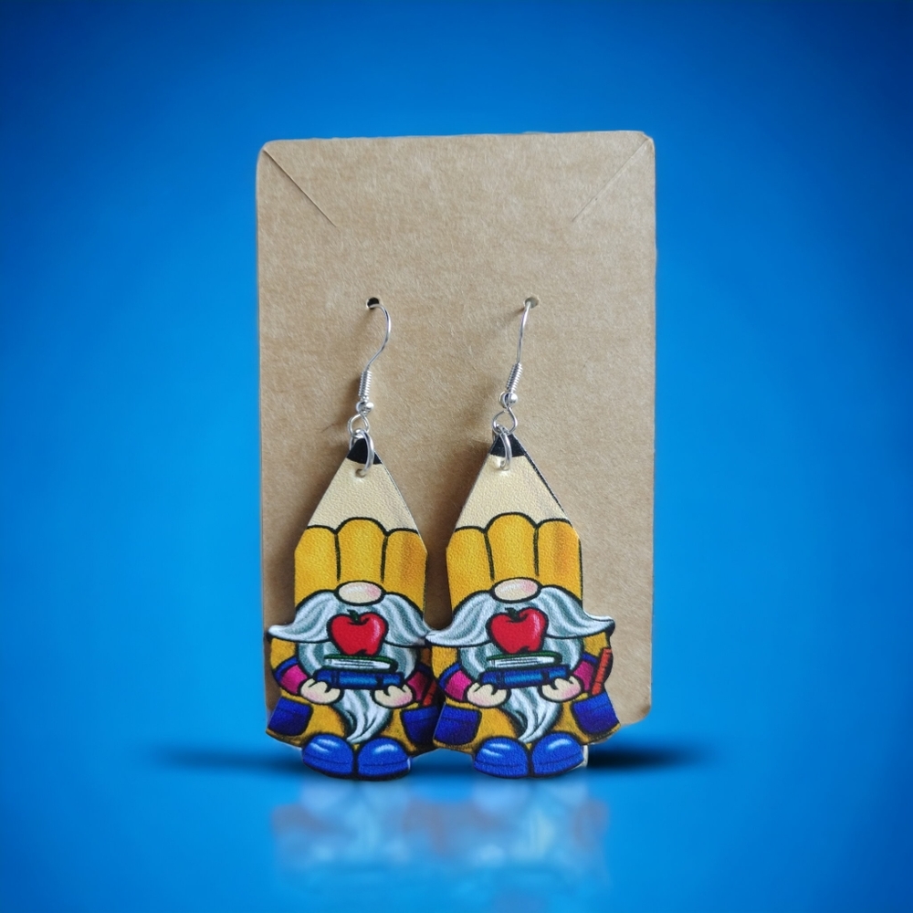 Pencil Gnome Dangle Earrings
